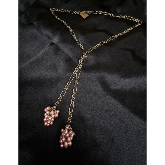 Heidi Daus Long Gold-Tone Necklace With Pink Pearl Cluster Pendants - Picture 1 of 5